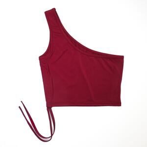 Shein One Shoulder Maroon Scrunch Ruched Tie Front Tank Top Crop Top Small